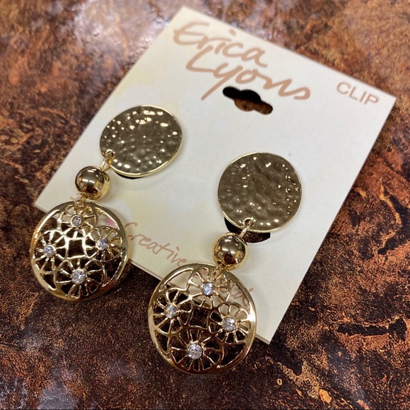 Erica Lyons Jewelry - Clip Erica Lyons Gold Crystal Earrings G5